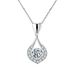 Bling Queen Women's Silver Plated Water Drop Cubic Zirconia Stone Pendant Necklace,Elegant Necklace Jewellery Collections,Trendy Necklace,Clavicle Collarbone Chain Necklace With Heart Motif(Silver)