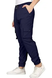 Men's Trendy Cargoo Mix Cotton Pantts Elastic Waist Cargoo Pants with Flap Multi Pocket Jogger Pantts Drawstring Ankle Tie Cargoo Pantts for Any Occations (in, Numeric, 36, Regular, Men, Blue)