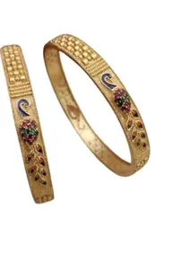 Generic New Jaipur-Hardware Latest Gold Plated & Colors Set Traditional Bangles for Women and Girls peacock print size-2.6