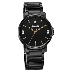 Sonata Essentials Quartz Analog Black Dial Black Stainless Steel Strap Watch for Men - NT77083NM01