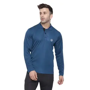 Men's Gym Regular Fit Full Sleeves Polo T-Shirt Indigo