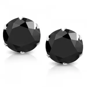 Peora Silver Plated Black Stone Studded Round Stud Earrings Fashion Jewellery for Women