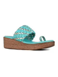 Inc.5 Womens Green Solid Round Toe Wedge Heel Sandals
