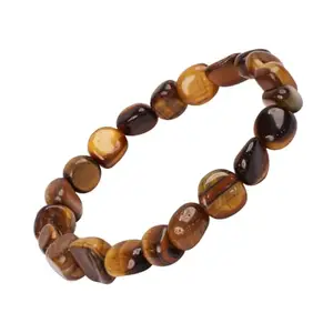 9Dzine Natural Tiger Eye Tumble Bracelet for Men and Women | Crystal Beads Bracelet For Girls & Boys | Feng Shui Crystal Stone Tumbled Bracelet | Gemstone Reiki Healing Elastic Bracelet For Unisex