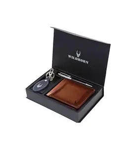 WildHorn Leather Wallet, Keychain & Pen Combo I Gift Hamper for Men (Sandy Tan)