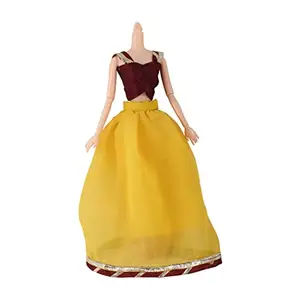Aanchal traders Yellow red Cute Lehenga and Crop top Trendy Latest Fashion Doll Dress Dress Doll