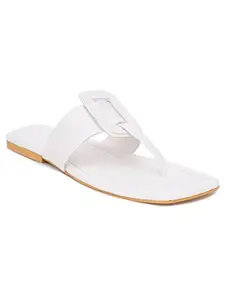 Elanberg Womens Faux Leather Open Toe Thong Flats Fashion Sandals (White, 7UK) (ELB136W)