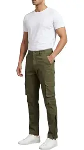 Zuneshia Men's Premium 100% Cotton 8-Pocket Cargo Pants | Tactical Utility Trousers with Adjustable Ankle Zippers