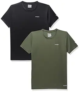 Charged Energy-004 Interlock Knit Hexagon Emboss Round Neck Sports T-Shirt Black Size Xl And Charged Pulse-006 Checker Knitt Round Neck Sports T-Shirt Olive Size Xl