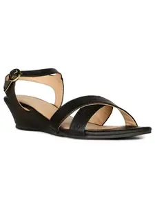 Bata Women's Wedge Heel Sandal - BLACK (5 UK) (6616131)