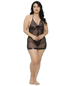 ALYANA Womans Polyster Nightdress | Sexy Babydoll Nighty | Night Suit for Woman| Lace Nightwear Dresses Lingerie Pack of 1 Black
