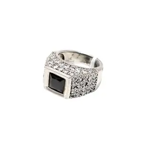 Rajasthan Gems Ring 925 Sterling Silver Natural Black Onyx Gem Stone & Cubic Zirconia Women Men Unisex Handmade Gift j463