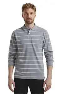 SANE ORIGINALS Full Sleeves Polo Collar Tshirt for Men with Pocket || Stripe Collar and Pocket Tshirt for Men Long Sleeves Navy Blue