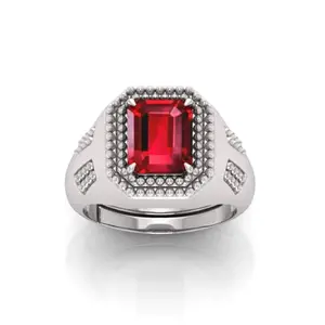 Mens White Plated Vintage Ring with Red Onyx Octagon Shape Statement Signet Ring Bold & Classic Fashion Jewelry for Men