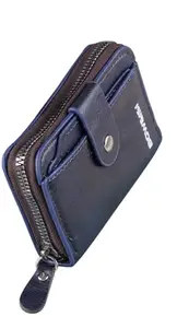 Kesariya Fashion Unisex Genuine Leather Wallet with Zipper | RFID Blocking Card Holder Zipper Wallet(Blue)