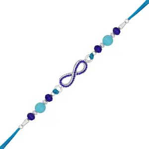 Mahi Mens Rhodium Plated Infinity Shape Rakhi With Blue Crystals For Bhaiya, Brother, Bhai, Bro (Ra1100780Rblu)