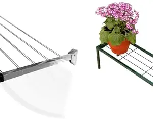 CONCEPT & SOLUTIONS 5 Pipes x 5 Feet -Foldable Wall Mounted Cloth Dryer/Clothes Stand (6 Pipes, 2 feet) and Metal Plant/Pot Stand for Garden | Planter Stand for Indoor & Outdoor (Black - Pack of 4) Combo Pack|CS-494