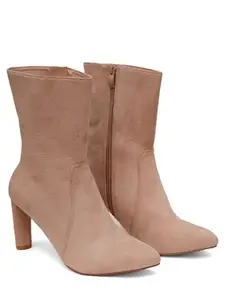 SHERRIF Women's Beige Color Block Heels Boots (SF-4496-Beige-40)