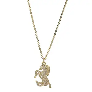 Carlton London Women Gold-Plated CZ Studded Horse Shaped Pendant with Chain