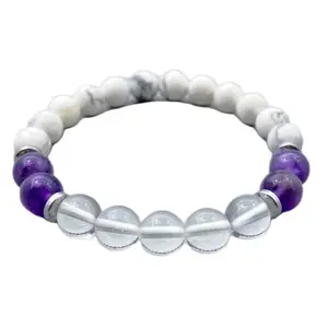 LKBEADS Howlite Amethyst & Crystal Bracelet | Handmade Beaded Jewelry | Healing Stones for Balance And Calm Energy|8mm Round|Smooth|Green & White|SRC_LI_000596