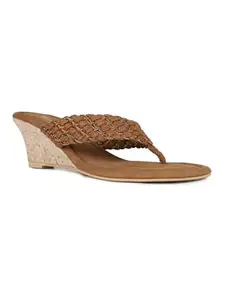 Inc.5 Women Tan Ethnic Embellished Round Toe Wedge Heel Sandals