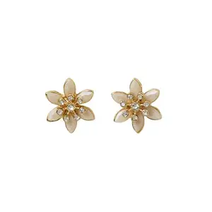 Accessorize London Women Gold Flower Pearl Stud Earrings
