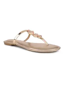 Inc.5 Women Rose Gold T-Strap Open Toe Flats