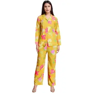Urban Stitches Women Printed A-LINE CO-ORD Kurta Set for Women | Co Ord Set for Women Styllish | Shorts Co Ord Set for Women | Pajama Set for Women (Yellow, L)