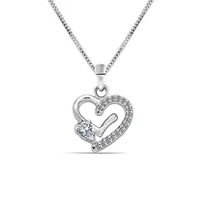 LeCalla 925 Sterling Silver BIS Hallmarked Fancy Heart Design Zircon Studded Pendant Necklace for Women and Girls