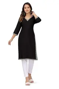 Women’s Straight Rayon Embroidery Work Kurta Pant Ethnic Wear for Office, Casual & Festive