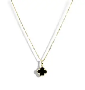 Black and Gold Clover Pendant Necklace