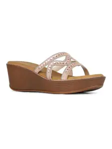 Inc.5 Womens Rose Gold Striped Round Toe Wedge Heel Sandals