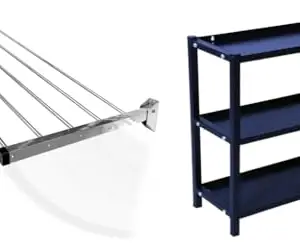 CONCEPT & SOLUTIONS 5 Pipes x 5 Feet - Foldable Wall Mounted Cloth Dryer/Clothes Stand (5 Pipes, 3 feet) and 3-Tier Multipurpose Storage Shelf Rack, Kitchen Countertop Organizer Combo Pack|CS-486