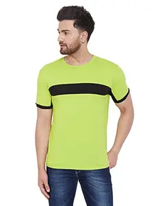 GRITSTONES Green and Black Half Sleeves Color Block Round Neck T-Shirt for Men -GSHSTSHT2550NGRNBLK_S