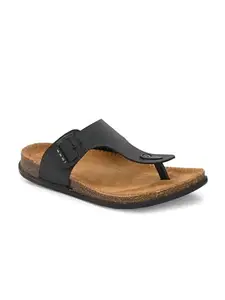 AADI Men's Black Synthetic Leather Lightweight Comfortable Indoor Outdoor Daily Use Casual Slides/Sandals