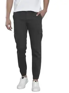 The Indian Garage Co Men Slim Fit Solid Mid-Rise Stretchable Cuffed Cargos
