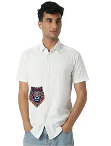 Rajwari Fashion Men's Rayon Shirt – Slim Look, Regular Fit, Half Sleeves, with Elegant Print & Luxury Buttons – Ideal for Daily & Formal Wear|Size-S|Colour-White|D-4