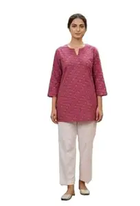 JIVAS COLLECTIVES Women’s Pure Katha Cotton & Cotton Floral Print Kurti | Short Tunic Top for Women | Round V-Neck 3/4 Sleeve Ethnic Kurti for Daily & Casual Wear