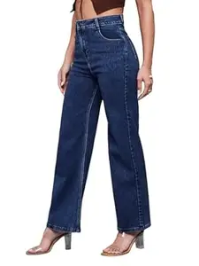 Miss Chase Women's Wide-Leg High-Rise Regular-Length Stretchable Shaping Denim Jeans
