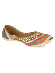 DESI COLOUR Authentic Womens Mojri,Punjabi Jutti-Embroidered & Handcrafted,Multi,DC4149 Ballet Flat (DC4149A)