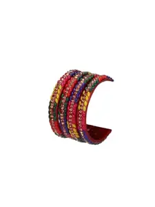 Somil Fashionable Glass Bangles/Kada Set- Perfect For Wedding, Party, Celebrations & Functions, Pack of 4, Multicolor