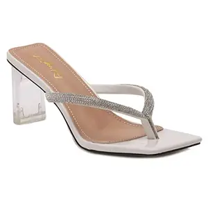 London Rag Crystal Lined Thong Block Heeled Sandal in White