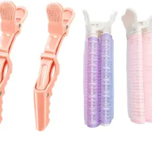 Ghelonadi Alligator Styling Sectioning Clips and Hair Rollers Curler Clips Non Slip Long Duckbill Roller Clips for Hair, Fashion Clips Hair Styling Accessories, Self Grip Hair Tools(Pack of 4pcs)