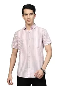 Majestic Man Men’s Pure Cotton Striped Half Sleeve Regular Fit Shirt