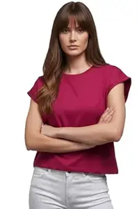 FYLTR Women’s Relaxed Fit T-Shirt | Cotton Rich Casual T-Shirt| Round Neck with Cap Sleeves