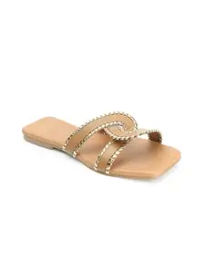 Carlton London Women's Slip On Flat Sandals Colour-Tan, Size-UK 6