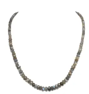 PH Artistic Necklace Strand String Beaded Labradorite Stone Diamond Cut Bead Women Gift D805