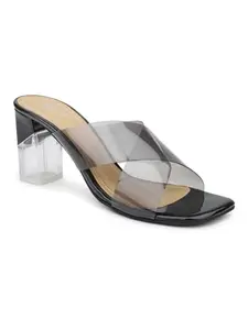INC.5 Women Black Transparent Open Toe Block Heels