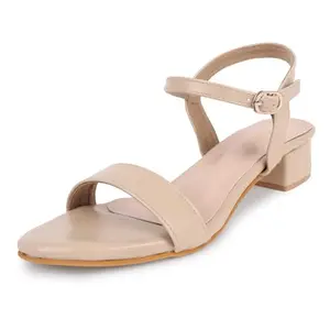 TRASE Women Block Heel Sandals with Ankle Strap, Stylish and Comfortable Design, Perfect for Casual Outings (BEIGE, 5 UK)