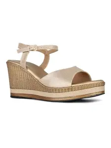 Inc.5 Womens Golden Party Wear Solid Round Toe Wedge Heels